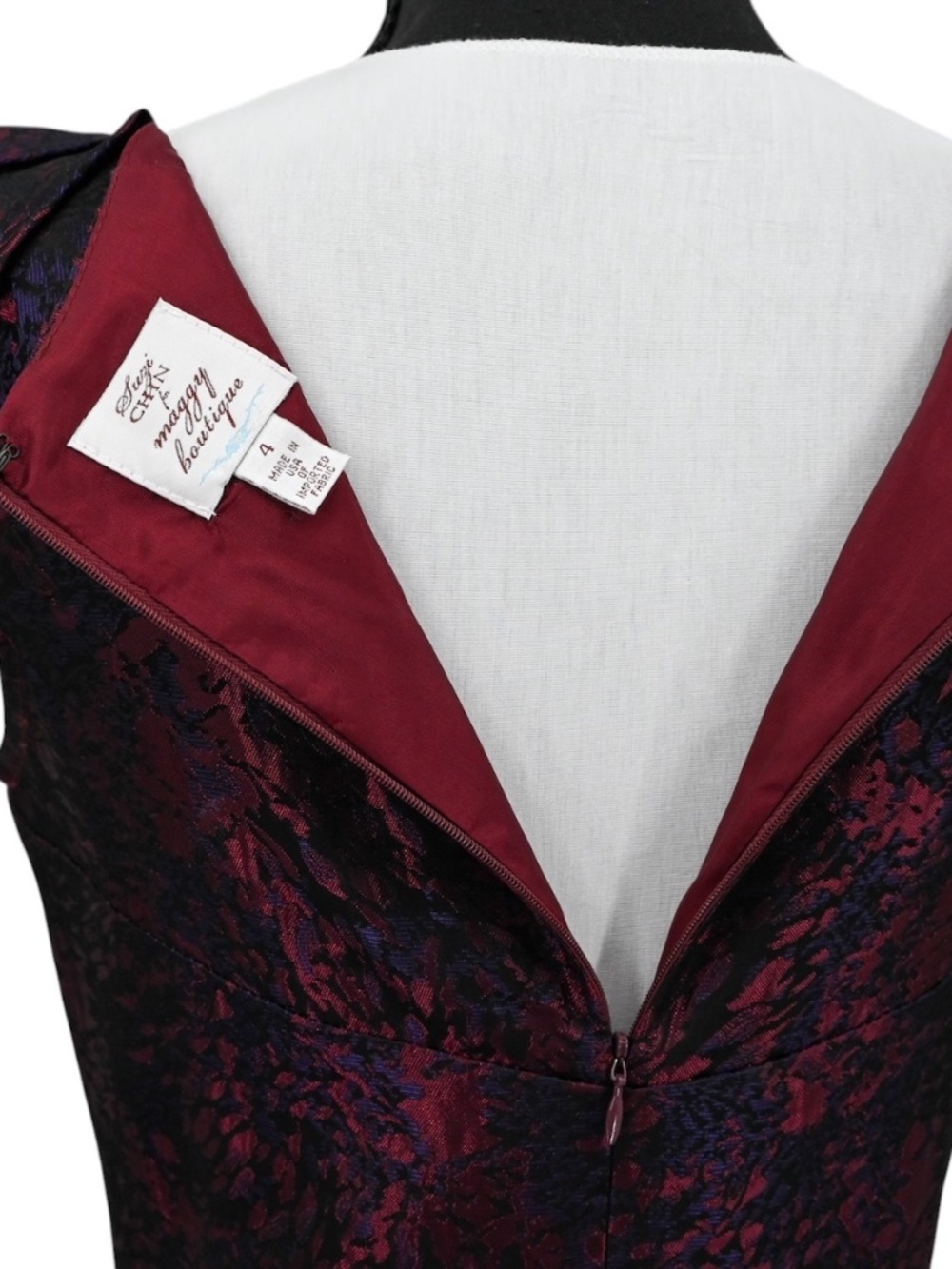 VTG-Style Suzi Chin Burgundy Brocade 1950s Retro-Glam Cocktail Dress Sz 4 - Picture 8 of 10